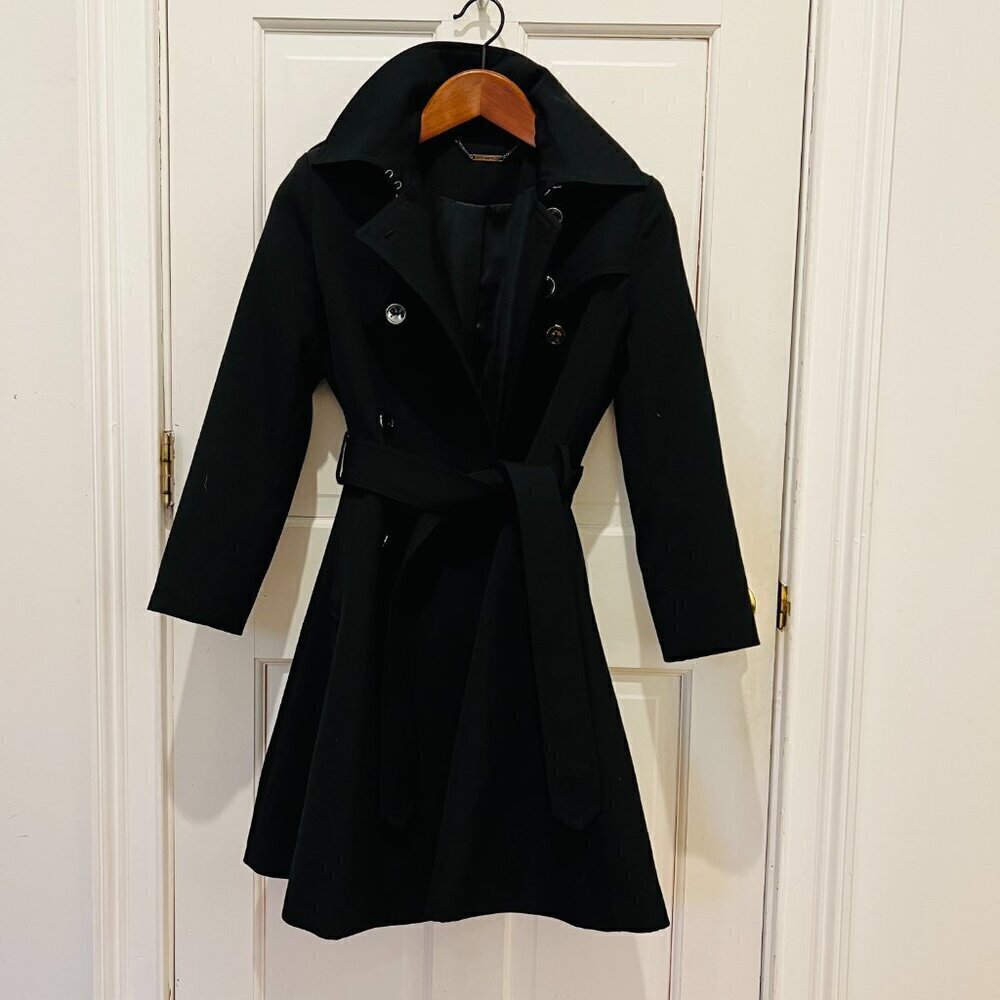Trina Turk 100 % Wool Trench Coat Black Size 10 EUC - Picture 13 of 16